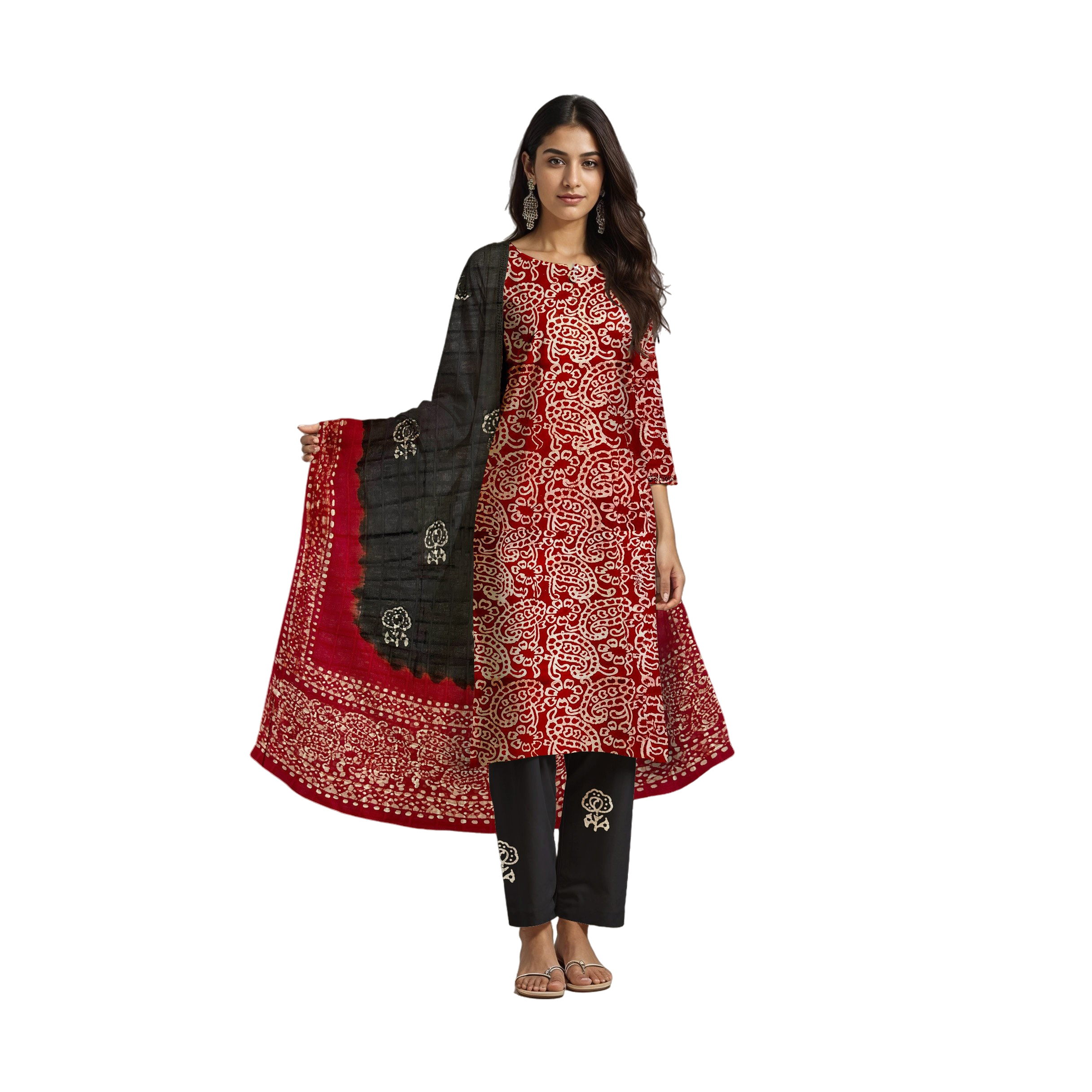 Indian Prints Handmade Pure Cotton Batik 3-Piece Dress Material with Dupatta